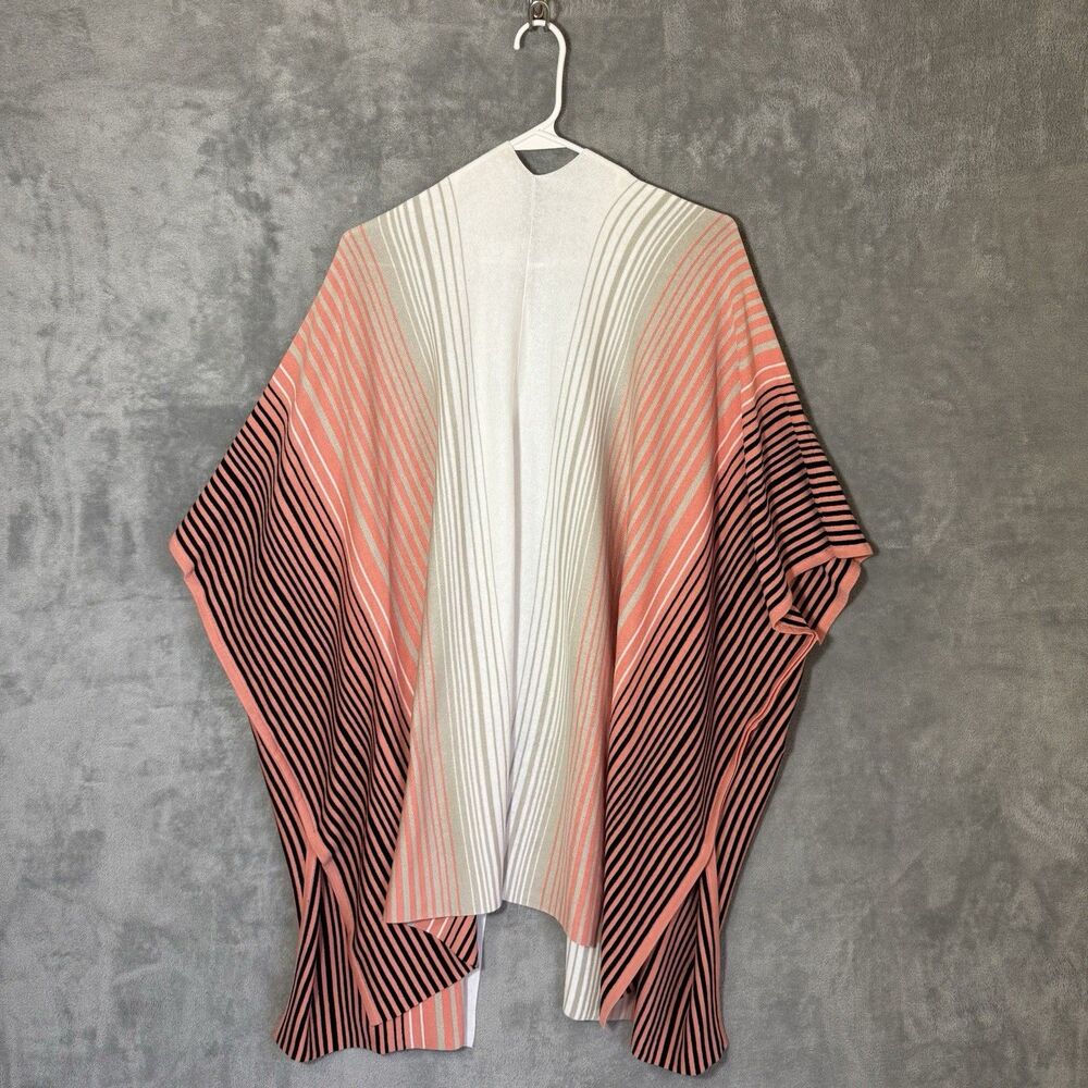 Ming Wang Cardigan One Size OS Hombre Pink Peach Mauve White Print Open Front - Picture 3 of 7